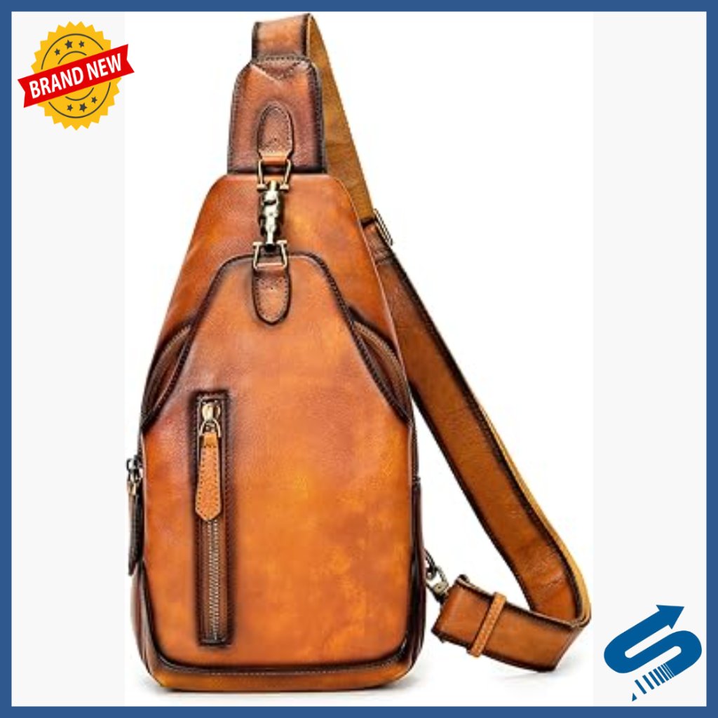 Genuine Leather Crossbody Sling Bag With Multiple Pockets, Adjustable Strap